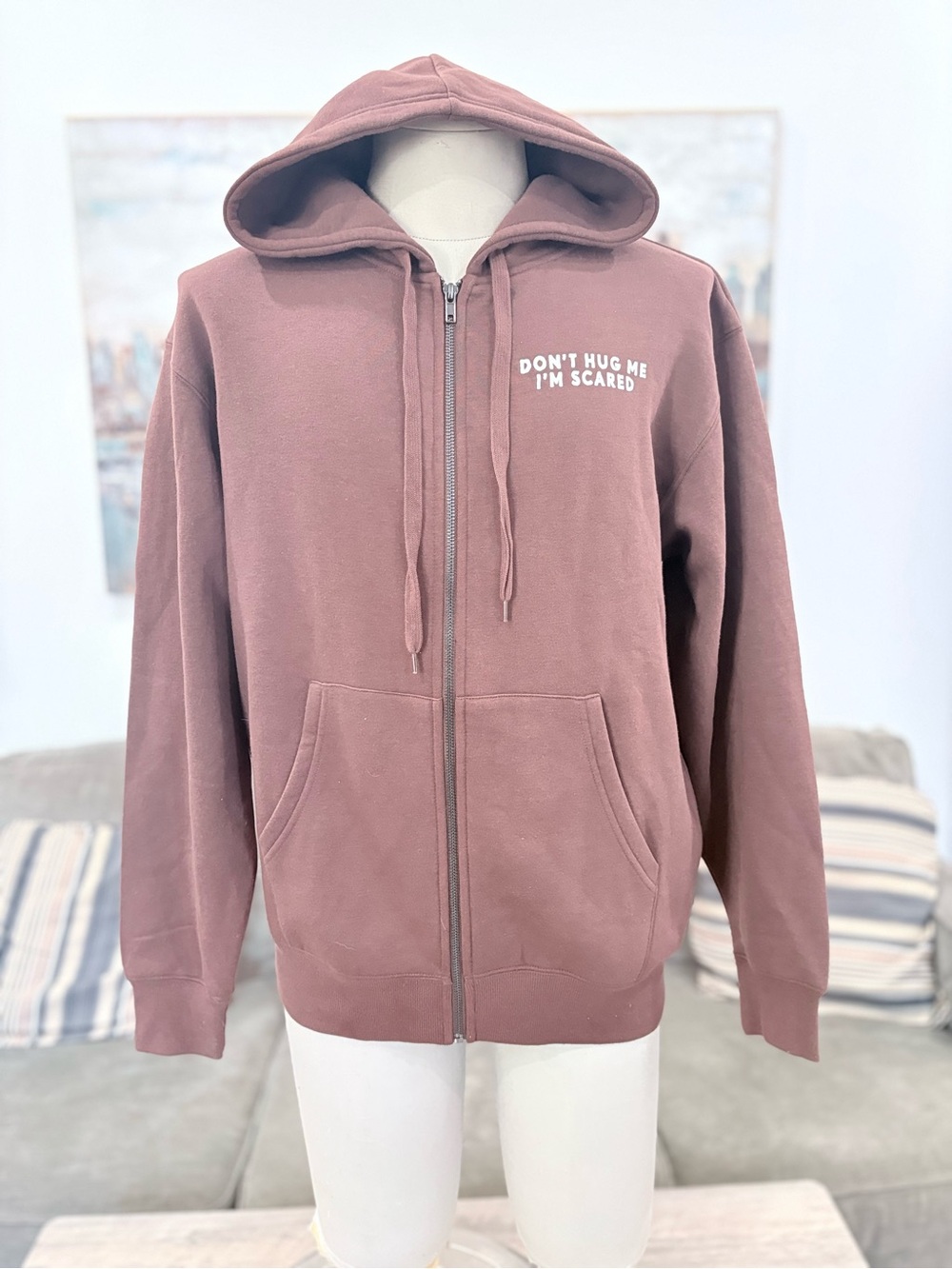 Hot Topic Brown 'Don't Hug Me I'm Scared: I’m Friends With My Dad’ Zip Hoodie